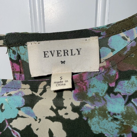 Everly Womens Small Floral Top Blouse 3/4 Sleeve Sheer Hi Lo Hem‎ Tiered … - Picture 9 of 14